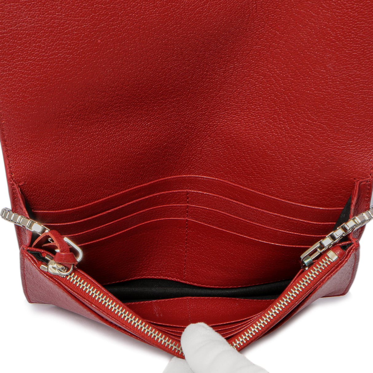 Balenciaga Rouge Groseille Chevre Metallic Edge Wallet on Chain Handbags Balenciaga