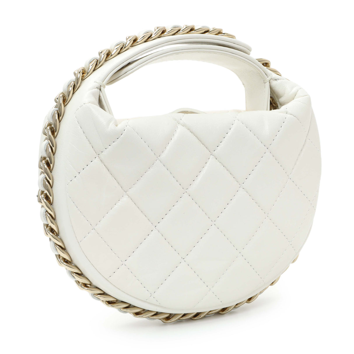 Chanel White Lambskin Quilted Chain Around Pouch Handbags Chanel