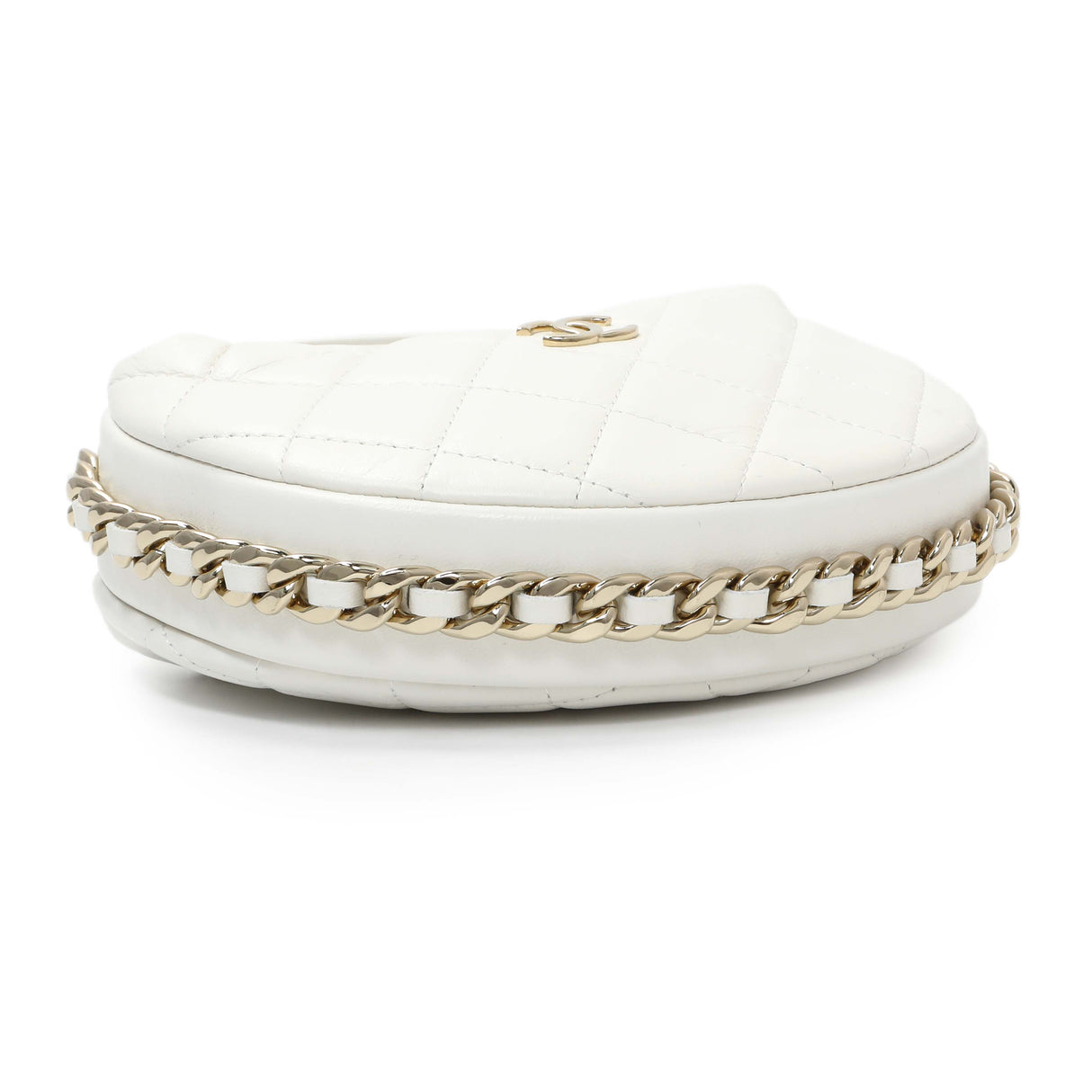 Chanel White Lambskin Quilted Chain Around Pouch Handbags Chanel
