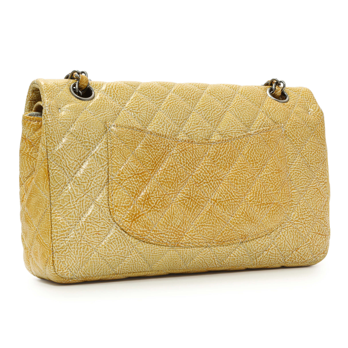 Chanel Beige Crinkled Patent Medium Double Flap Handbags Chanel