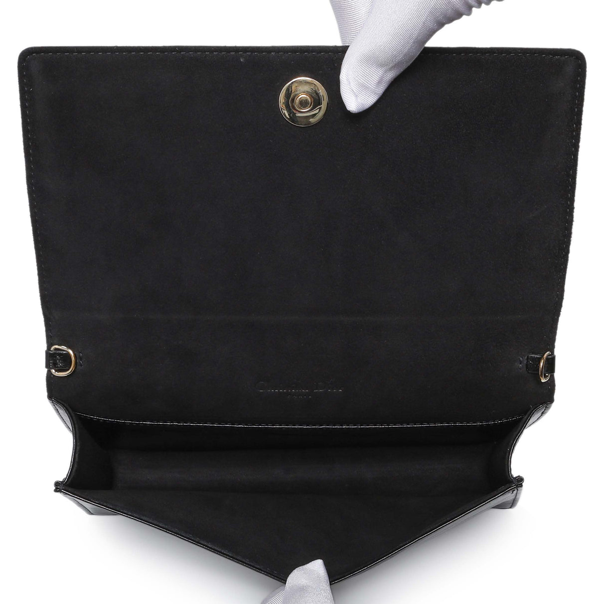 Christian Dior Black Crinkled Patent Cannage Lady Dior Pouch Handbags Christian Dior