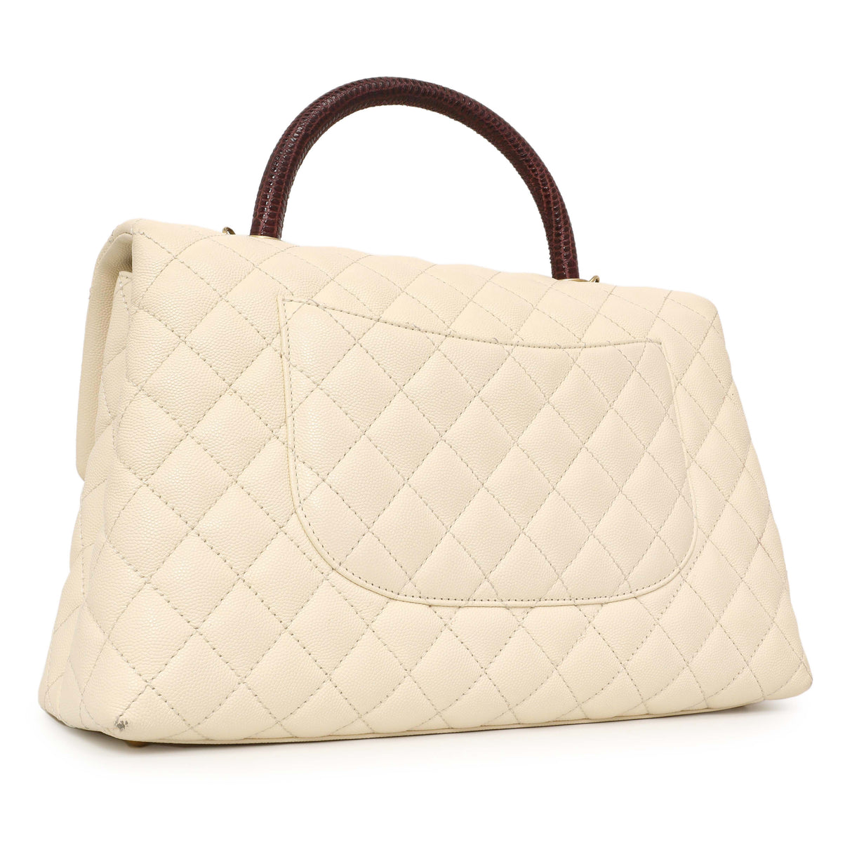 Chanel Ivory Quilted Caviar Lizard Medium Coco Handle Handbags Chanel