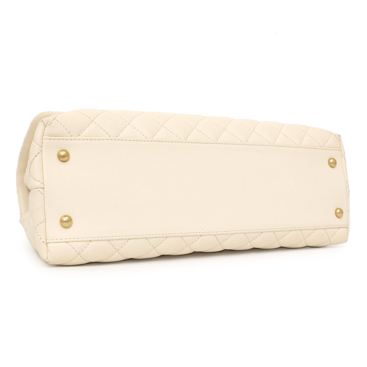 Chanel Ivory Quilted Caviar Lizard Medium Coco Handle Handbags Chanel