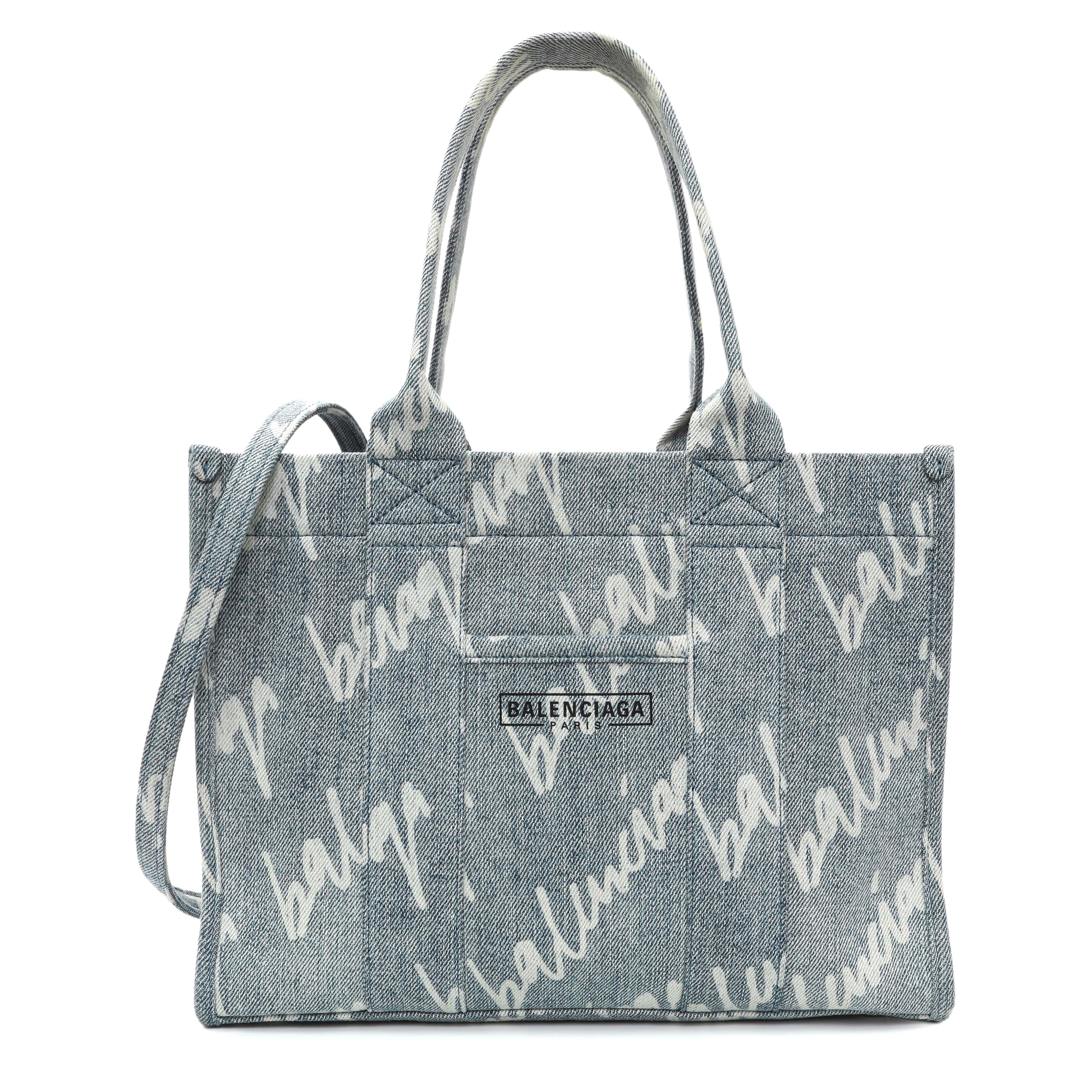 Balenciaga Small Hardware Scribble Printed Denim Tote Bag – Modaselle
