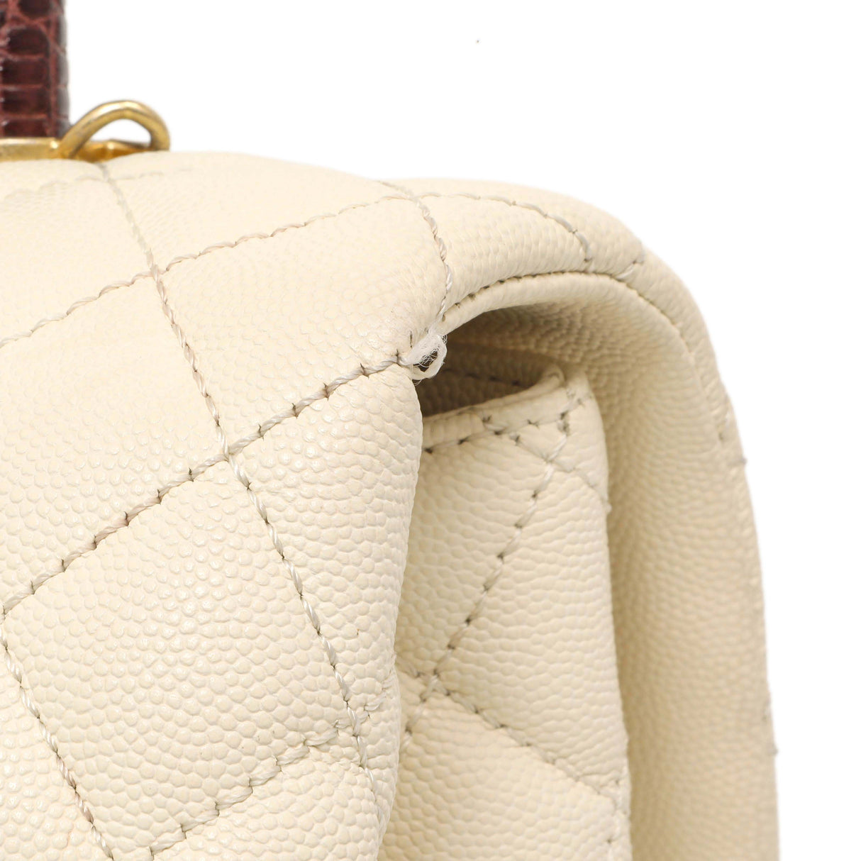 Chanel Ivory Quilted Caviar Lizard Medium Coco Handle Handbags Chanel