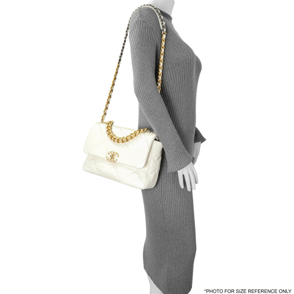 Chanel White Quilted Lambskin Large 19 Flap Handbags Chanel