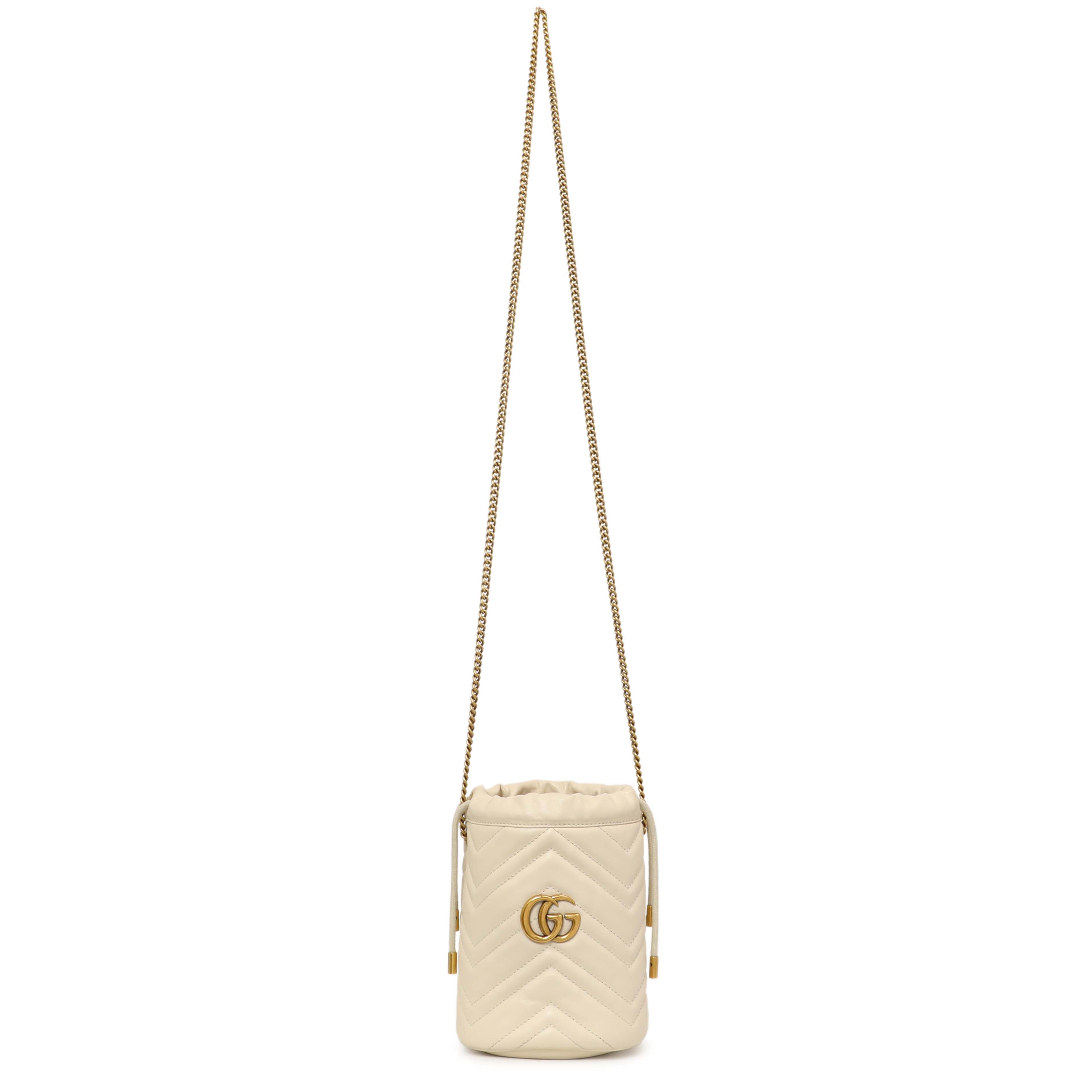 Gucci White Calfskin Matelasse Mini GG Marmont Bucket Modaselle