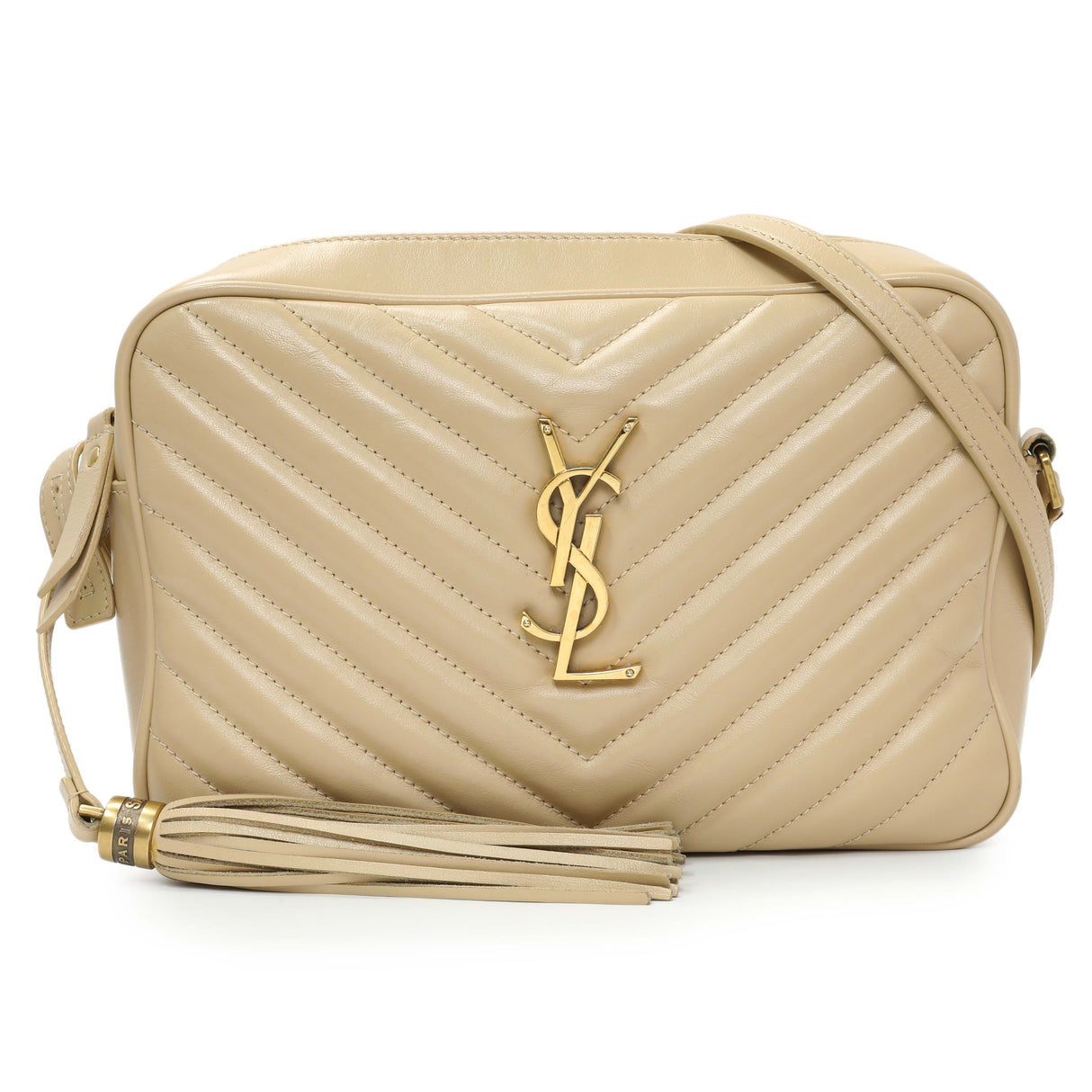 Saint Laurent Dark Beige Calfskin Matelasse Monogram Lou Camera Bag