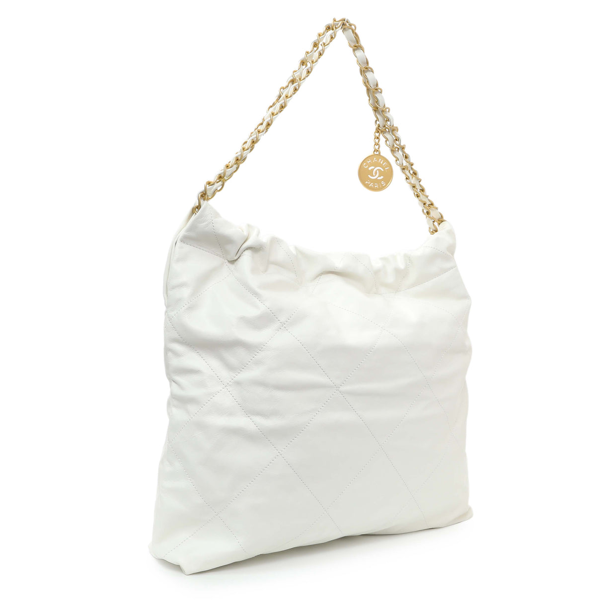 Chanel White Shiny Calfskin Large Chanel 22 Handbags Chanel