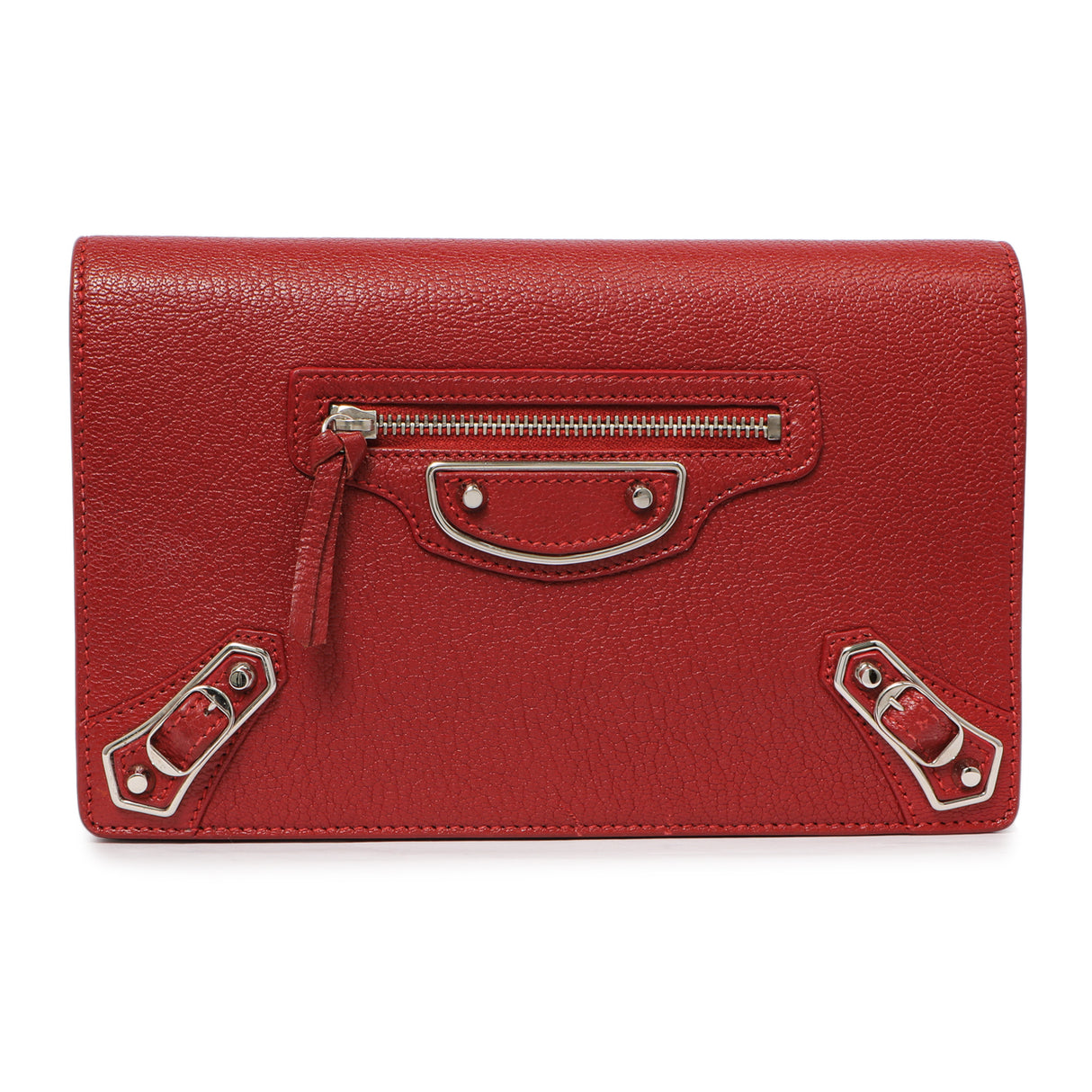 Balenciaga Rouge Groseille Chevre Metallic Edge Wallet on Chain Handbags Balenciaga
