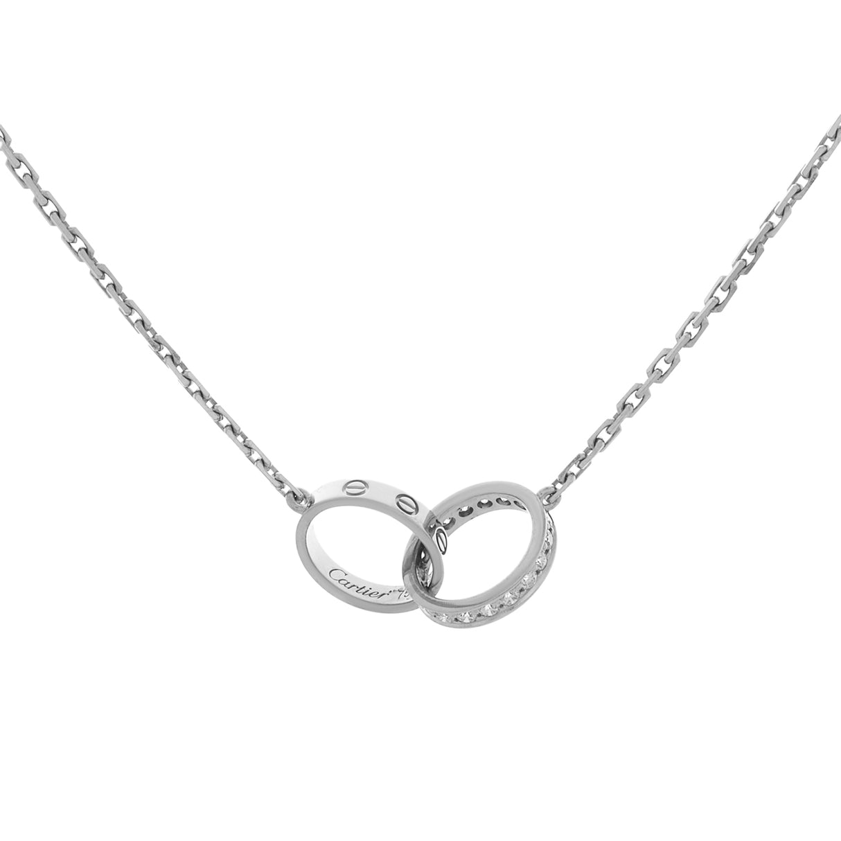 Cartier 18K White Gold & Diamond Interlocking Love Necklace Designer Jewellery Cartier