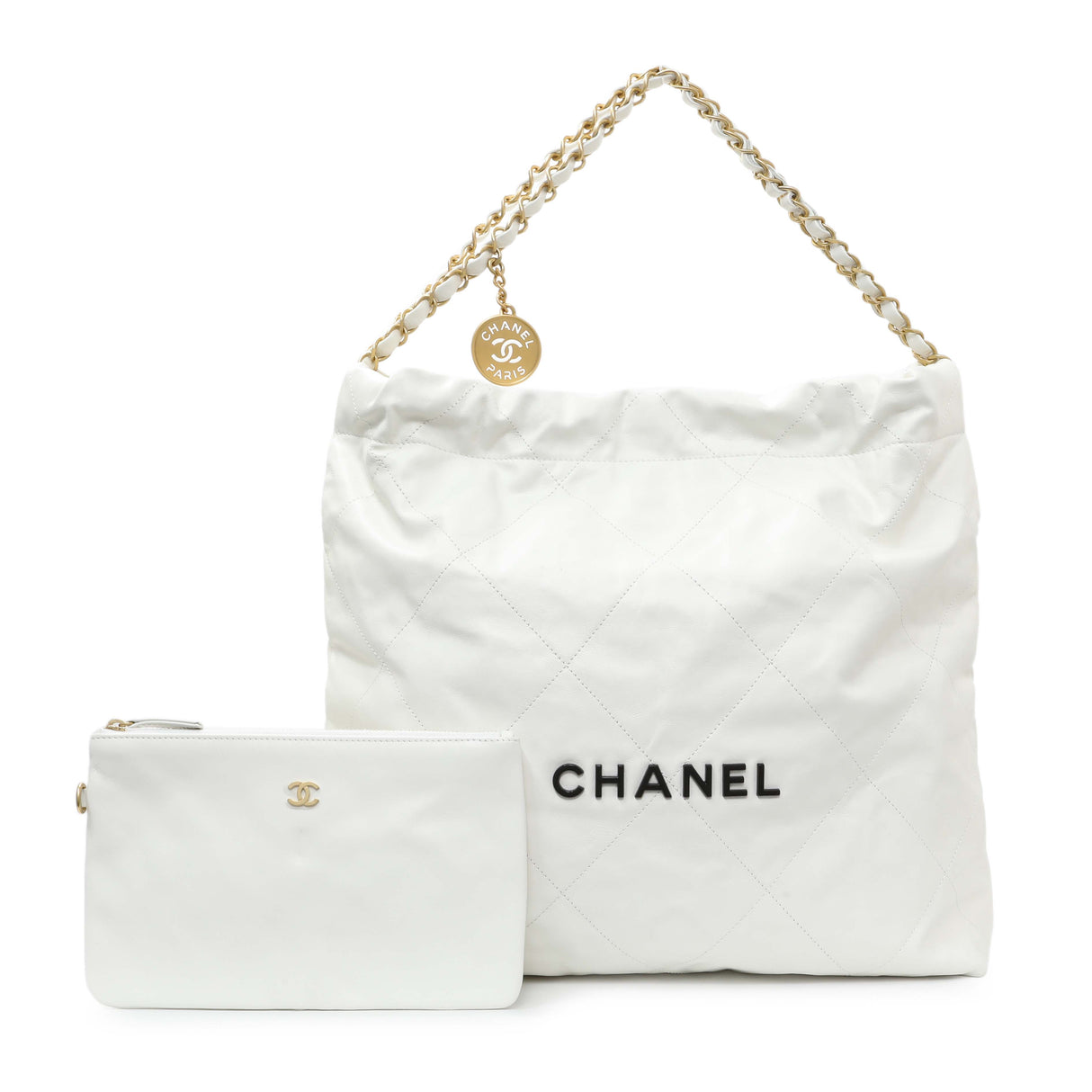 Chanel White Shiny Calfskin Large Chanel 22 Handbags Chanel