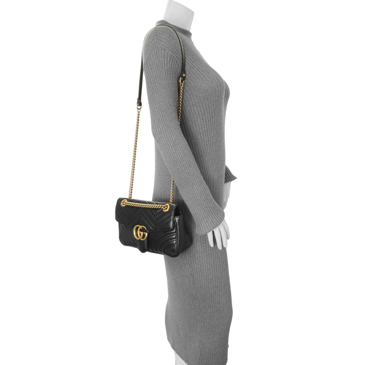 Gucci Black Calfskin Matelasse Small GG Marmont Shoulder Bag Handbags Gucci