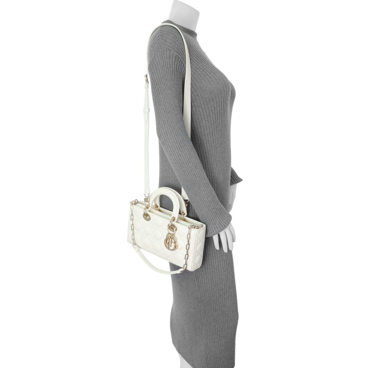 Christian Dior White Lambskin Cannage Medium Lady D-Joy Handbags Christian Dior