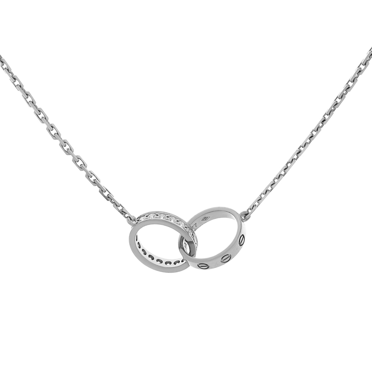Cartier 18K White Gold & Diamond Interlocking Love Necklace Designer Jewellery Cartier