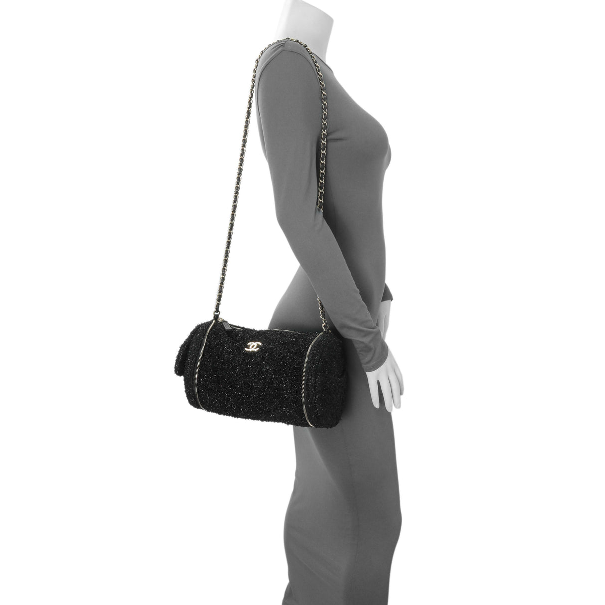 Chanel Black Tweed Coco Beach Expandable Barrel Bag