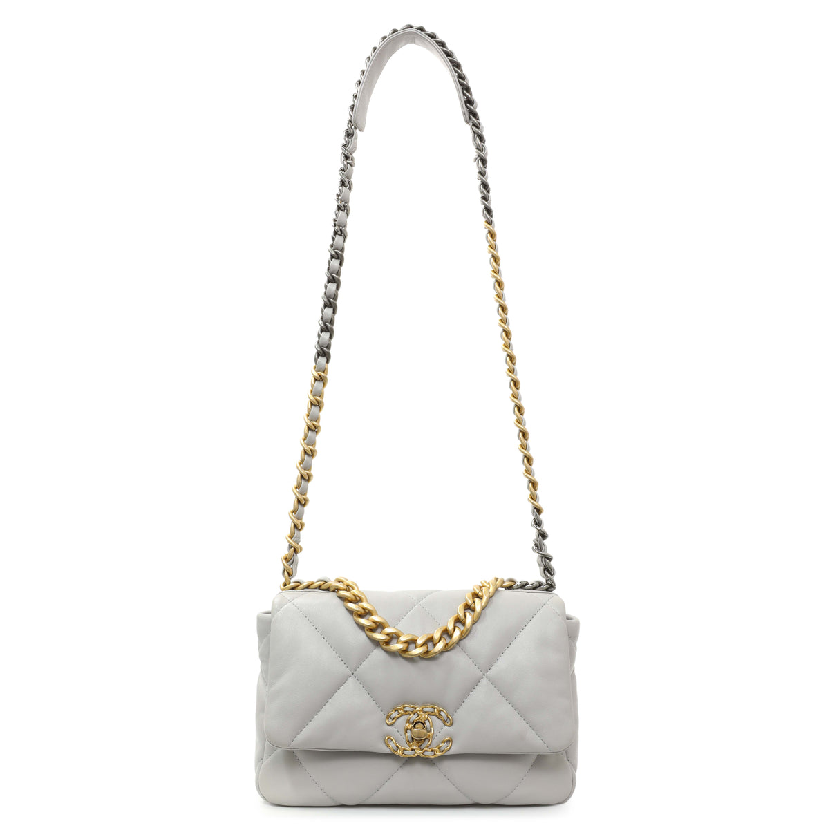 Chanel Grey Quilted Medium Chanel 19 Flap Handbags Chanel