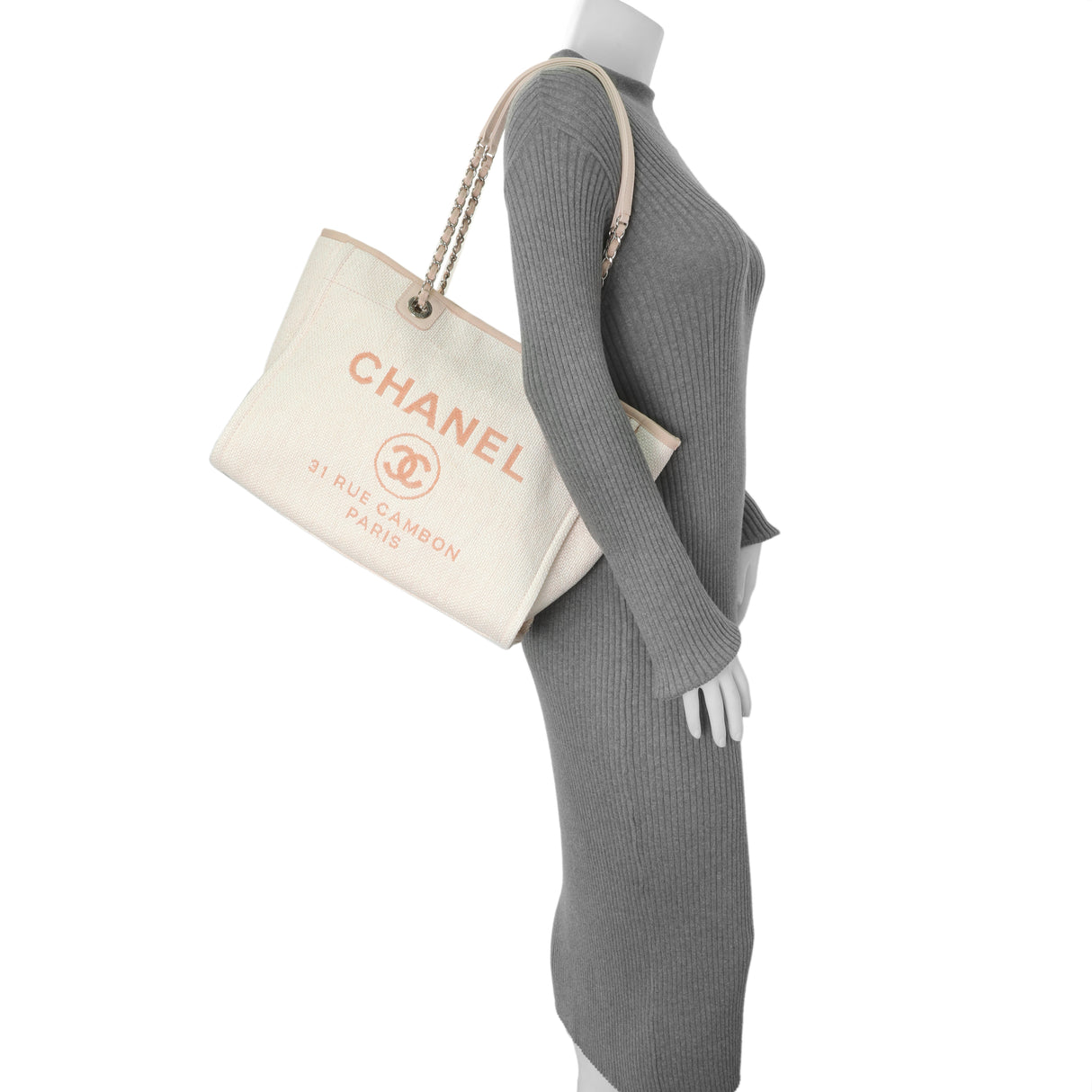 Chanel Light Pink Woven Straw Raffia Small Deauville Tote Handbags Chanel