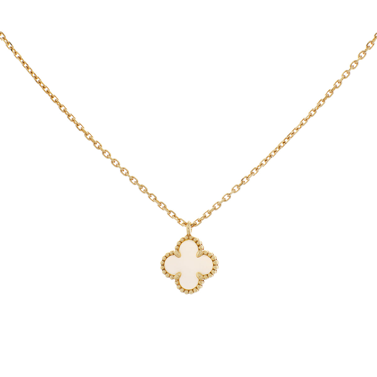 Van Cleef & Arpels 18K Yellow Gold Mother of Pearl Sweet Alhambra Pendant Necklace Designer Jewellery Van Cleef and Arpels