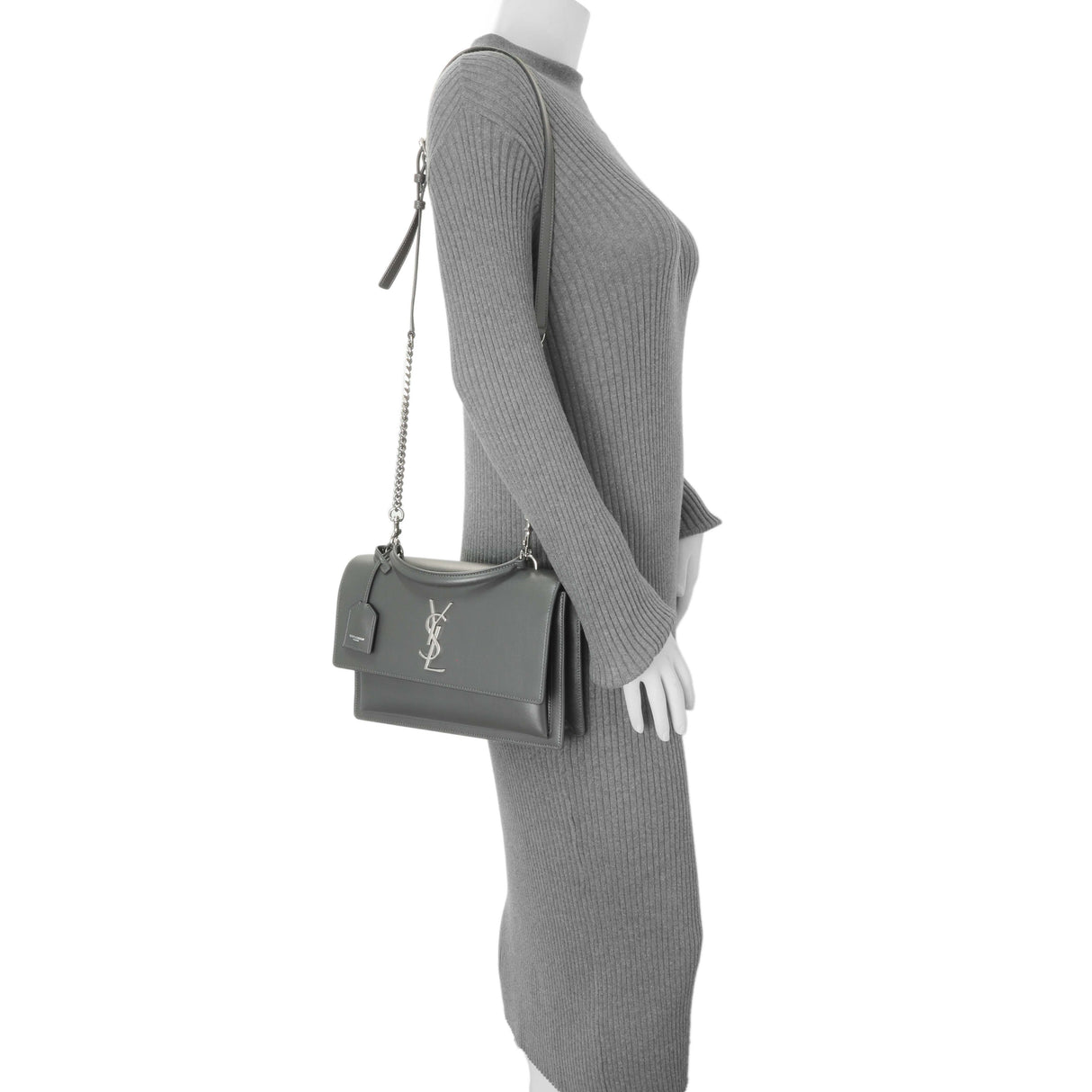 Saint Laurent Grey Calfskin Medium Monogram Sunset Handbags Saint Laurent