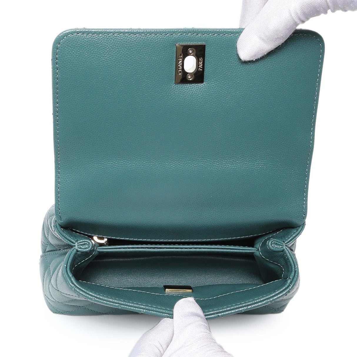 Chanel Teal Quilted Caviar Extra Mini Coco Handle Flap Handbags Chanel