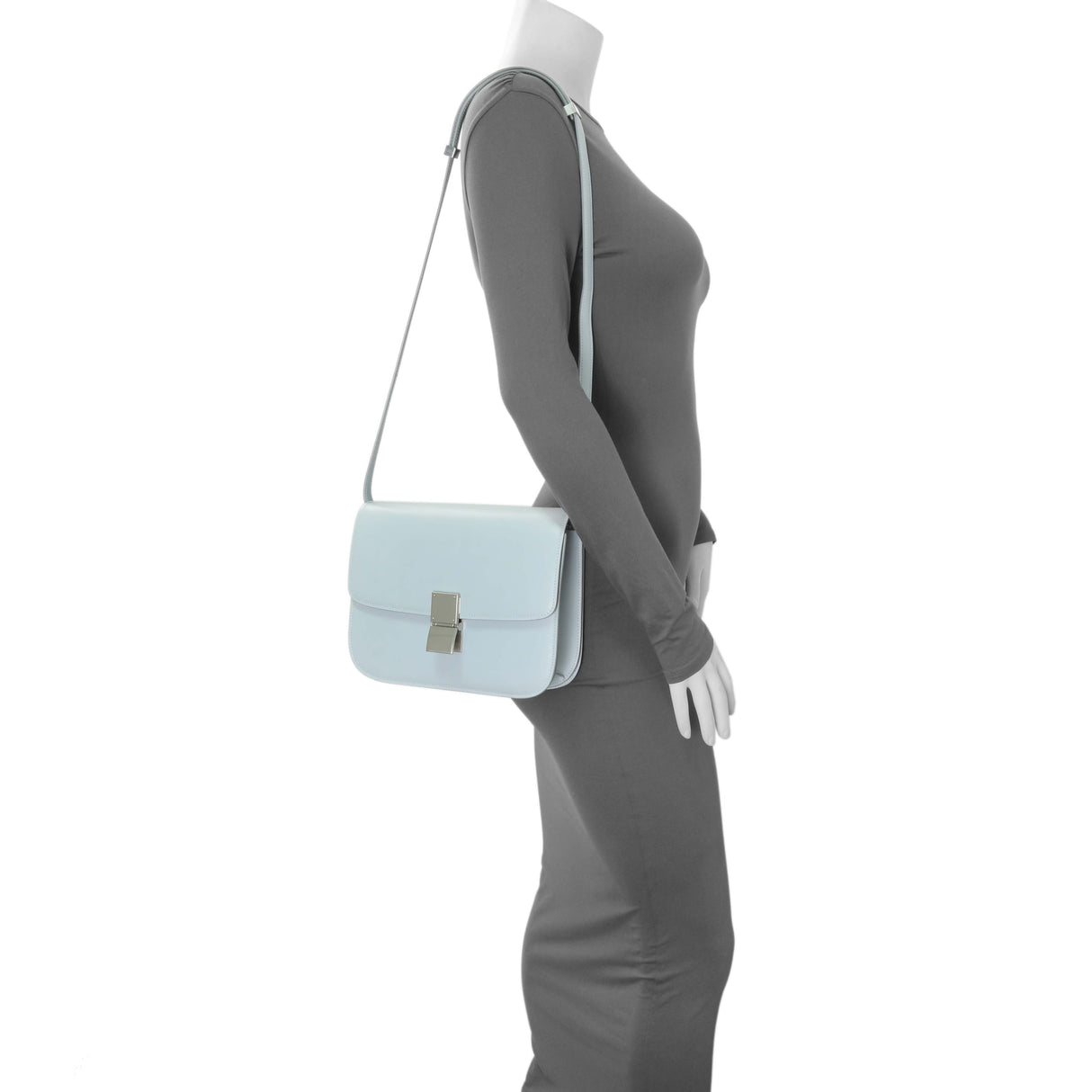 Celine Pale Blue Box Calfskin Medium Classic Flap Handbags Celine