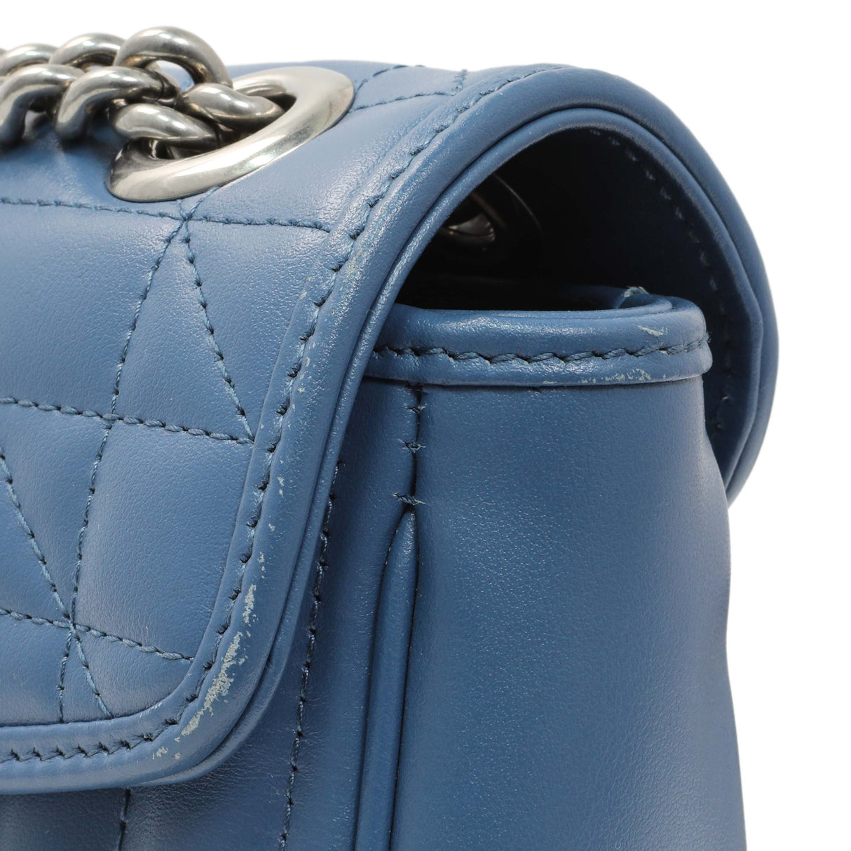 Gucci Blue Calfskin Matelasse Aria Small GG Marmont Shoulder Bag Handbags Gucci