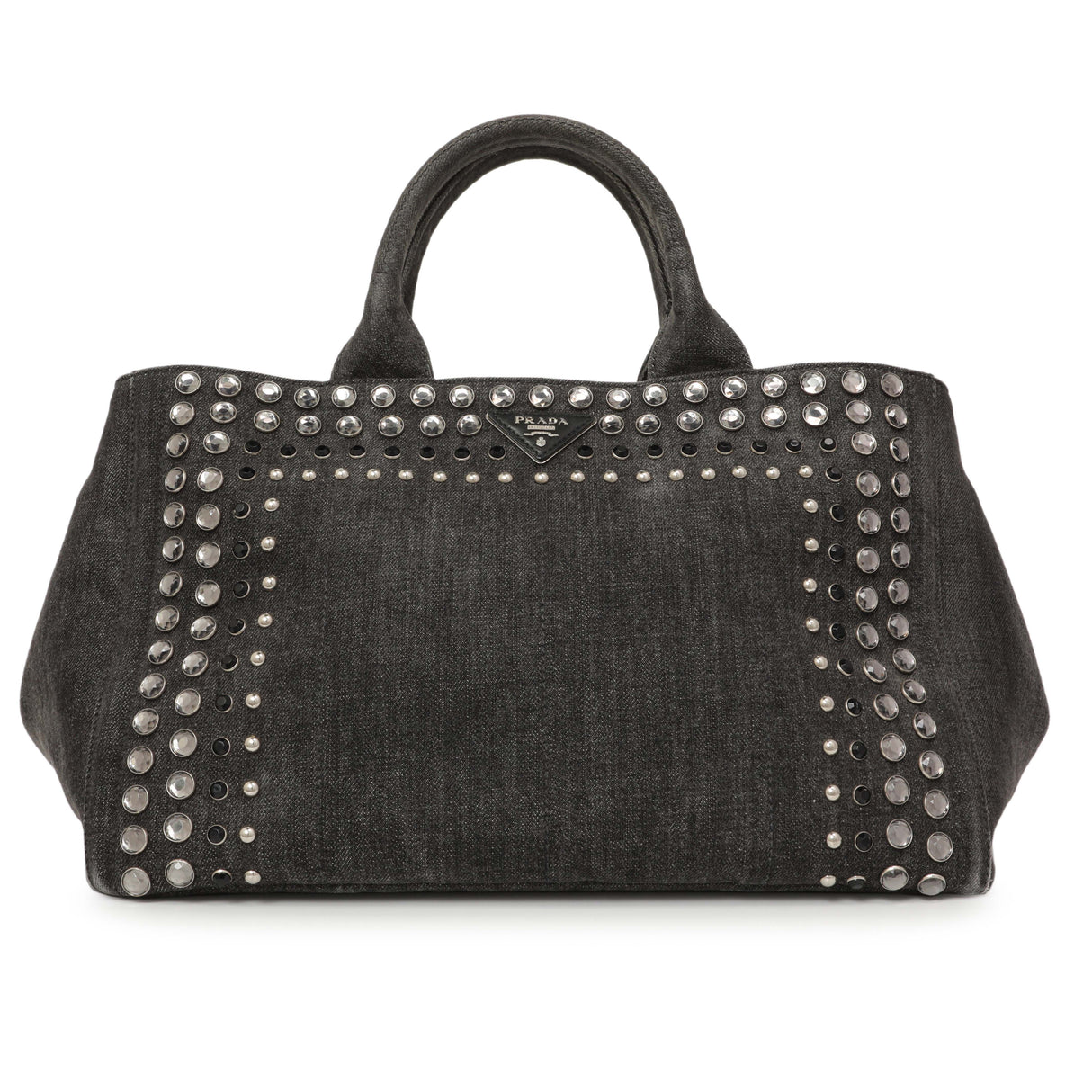Prada Grey Canapa Crystal Studded Tote Handbags Prada