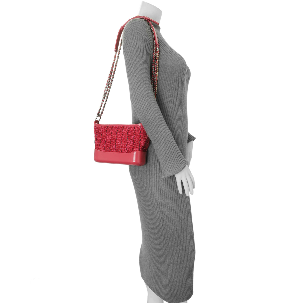 Chanel Pink Tweed Calfskin Quilted Small Gabrielle Hobo Handbags Chanel