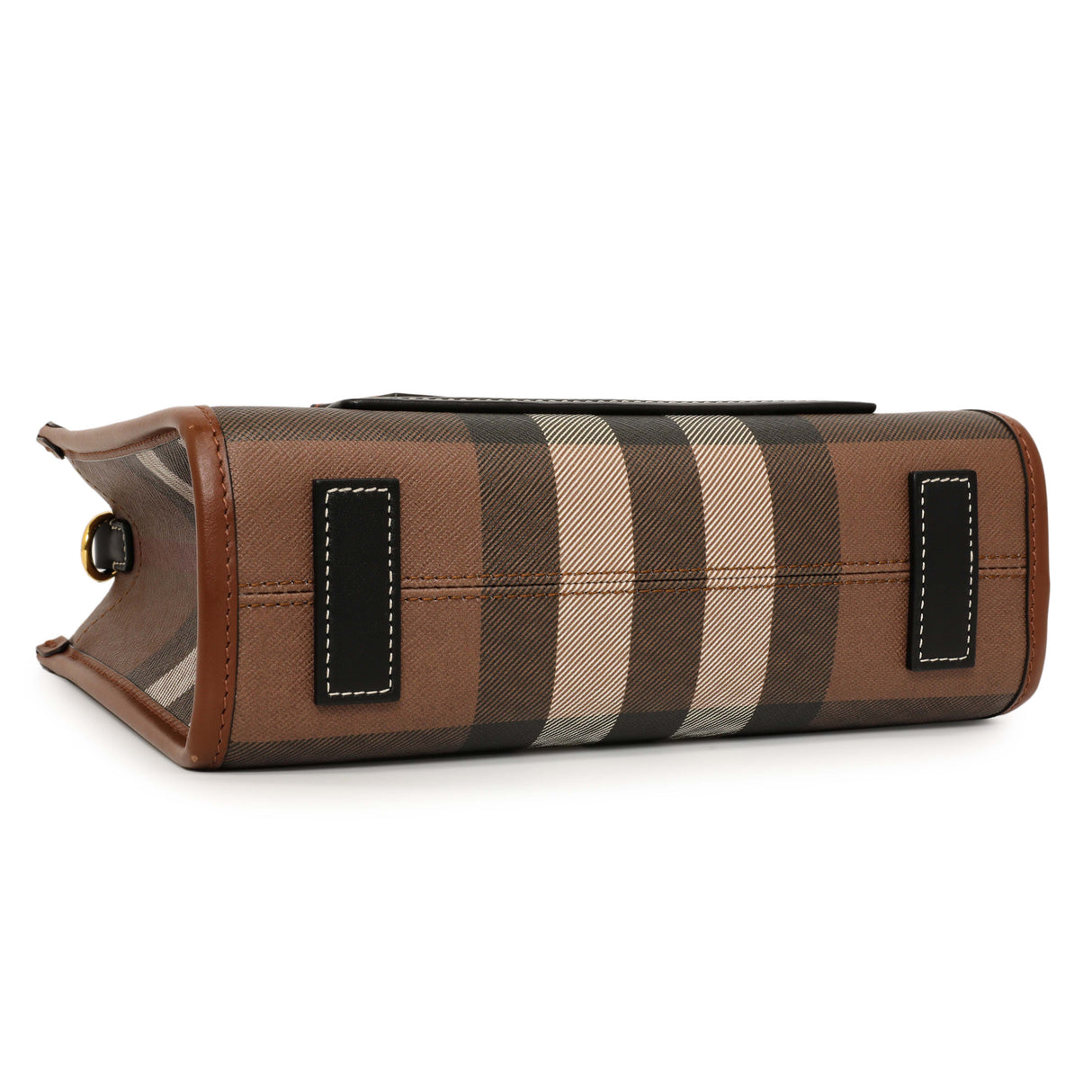 Burberry Dark Birch Brown E-Canvas Check Calfskin Mini Freya Tote Handbags Burberry