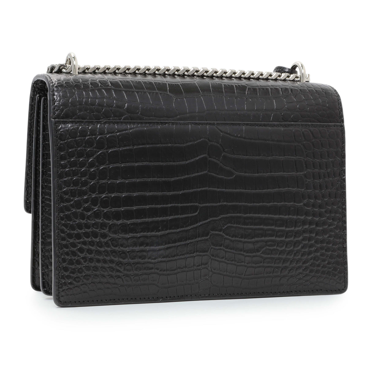 Saint Laurent Black Crocodile Embossed Calfskin Medium Monogram Sunset Handbags Saint Laurent