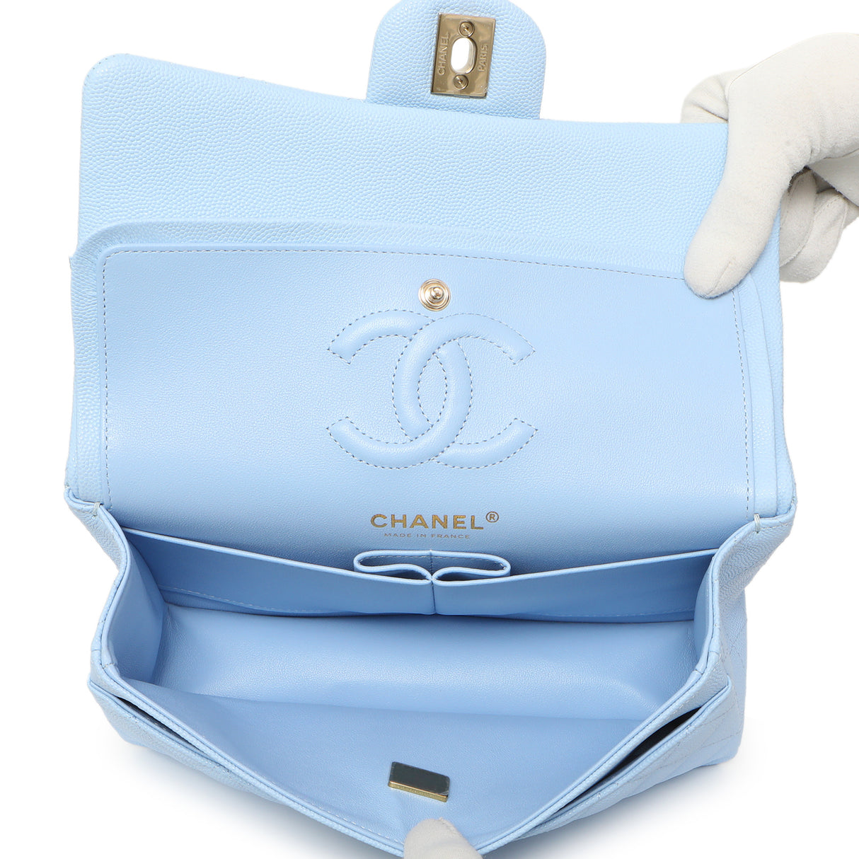 Chanel Blue Quilted Caviar Small Classic Double Flap Handbags Chanel