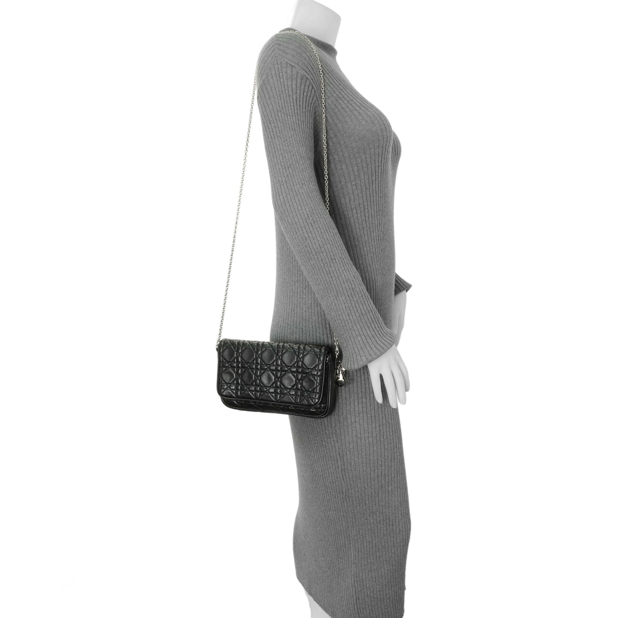 Christian Dior Black Lambskin Cannage Wallet On Chain Handbags Christian Dior