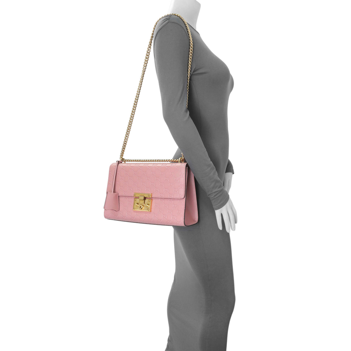Gucci Pink Calfskin Medium Guccissima Padlock Flap Shoulder Bag Handbags Gucci