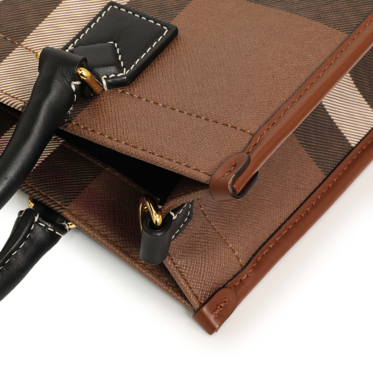 Burberry Dark Birch Brown E-Canvas Check Calfskin Mini Freya Tote Handbags Burberry