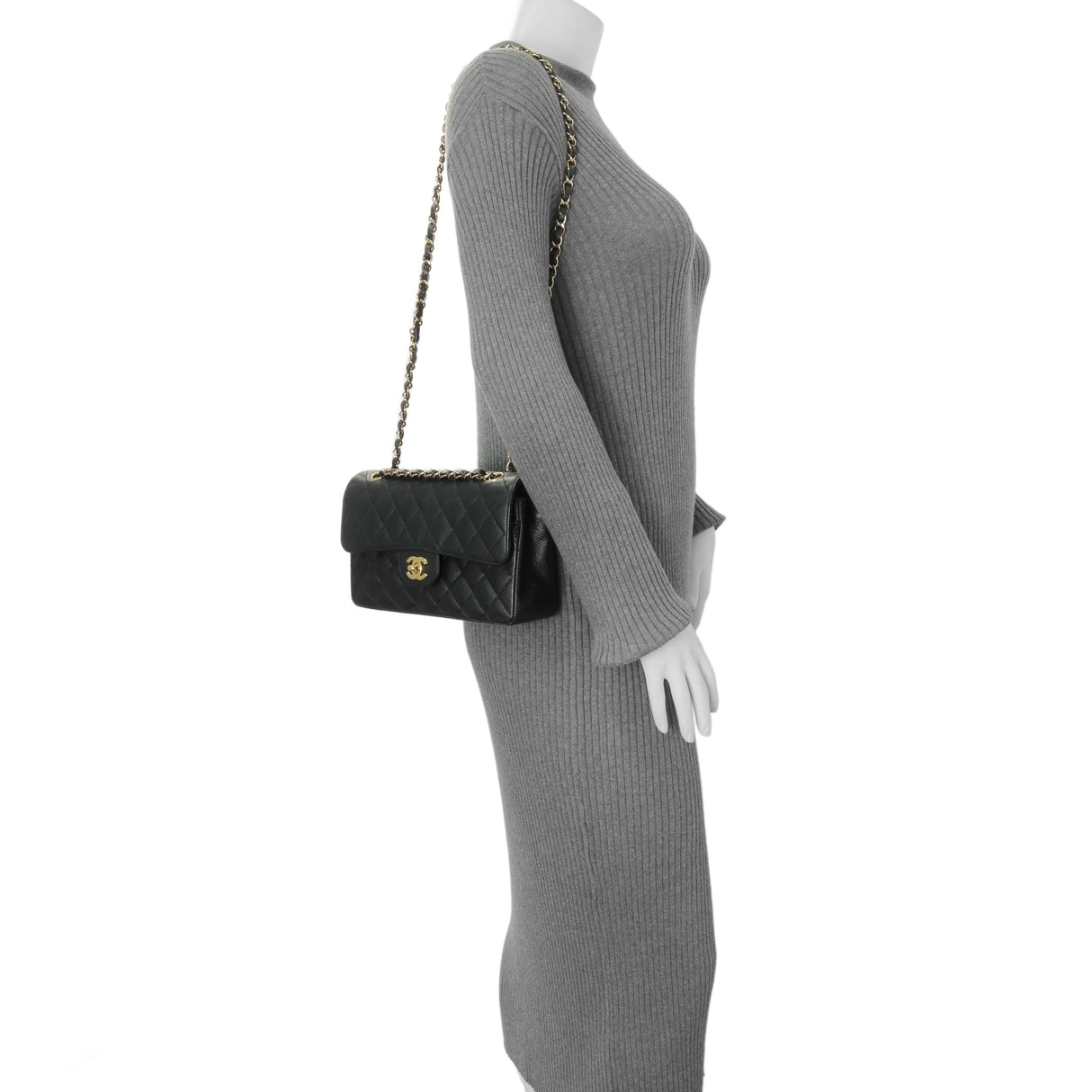 Chanel Black Quilted Caviar Small Classic Double Flap Handbags Chanel