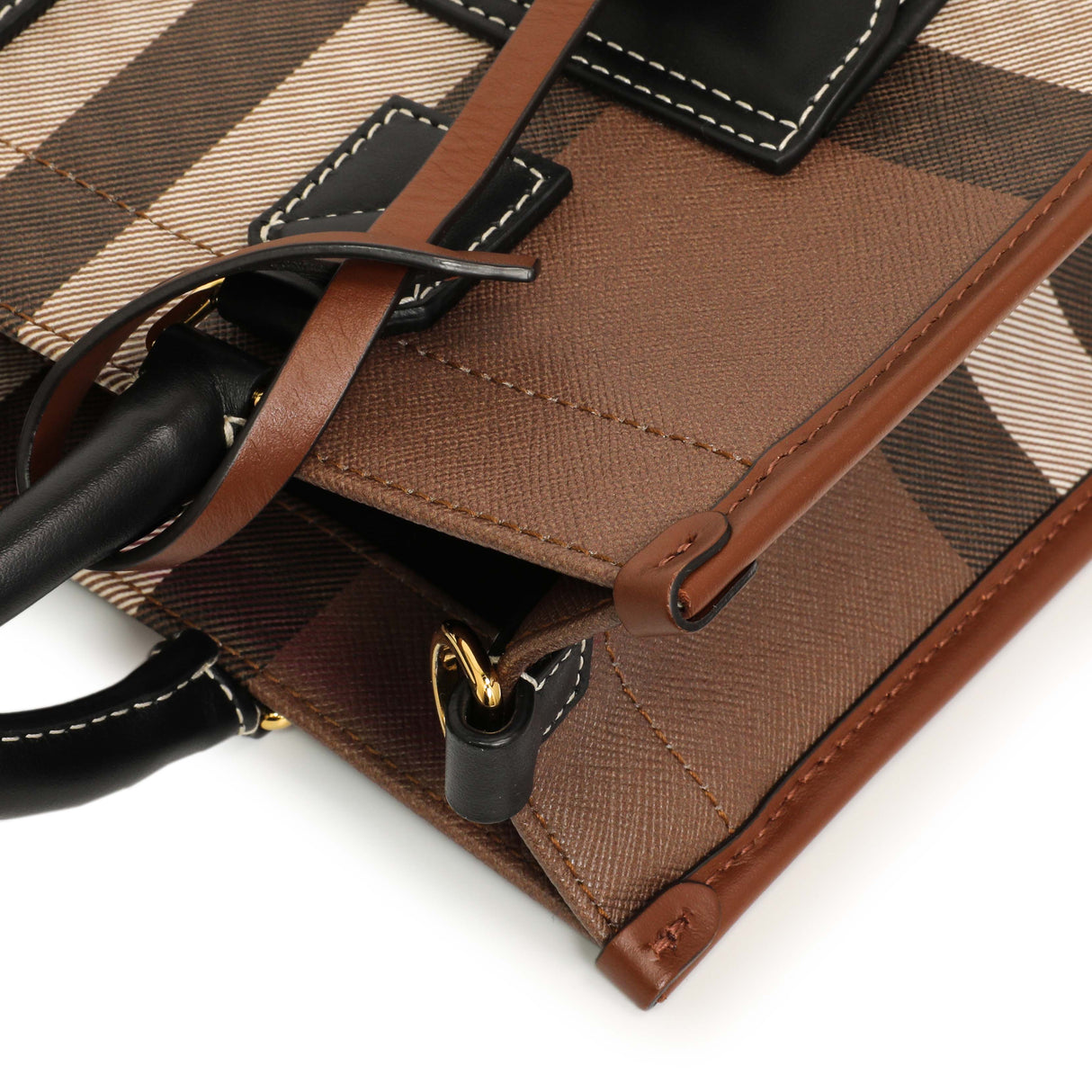 Burberry Dark Birch Brown E-Canvas Check Calfskin Mini Freya Tote Handbags Burberry