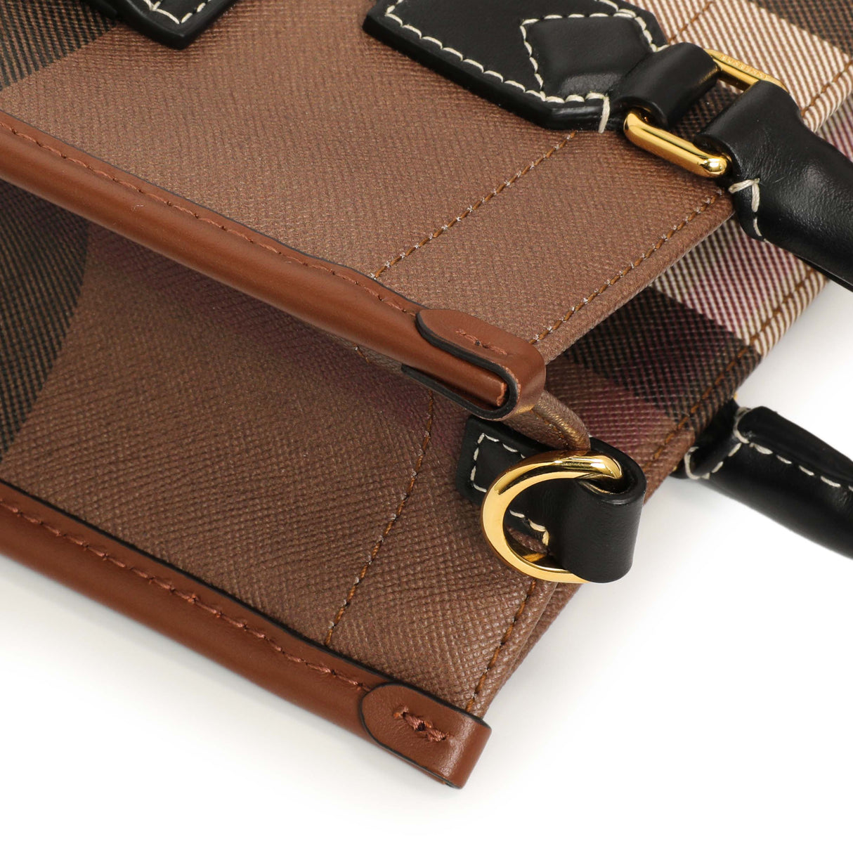 Burberry Dark Birch Brown E-Canvas Check Calfskin Mini Freya Tote Handbags Burberry