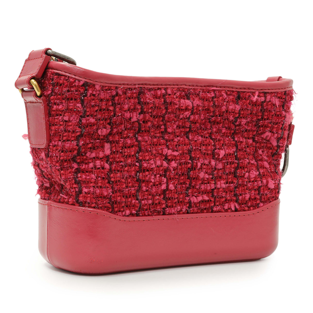 Chanel Pink Tweed Calfskin Quilted Small Gabrielle Hobo Handbags Chanel