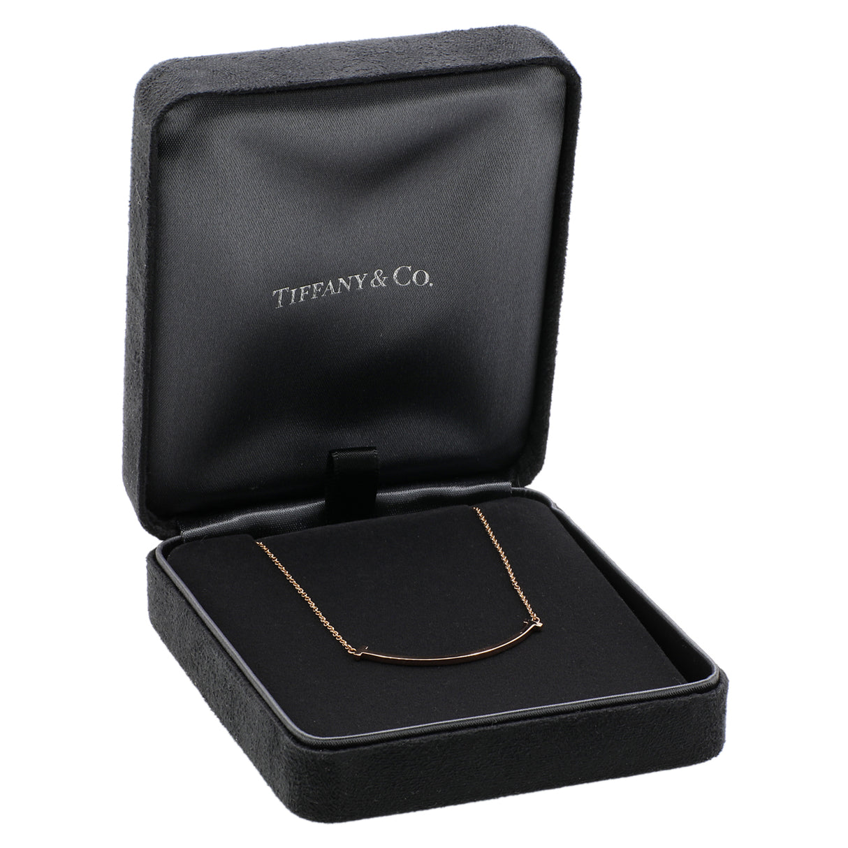 Tiffany & Co. 18K Rose Gold Small T Smile Pendant Necklace Designer Jewellery Tiffany and Co