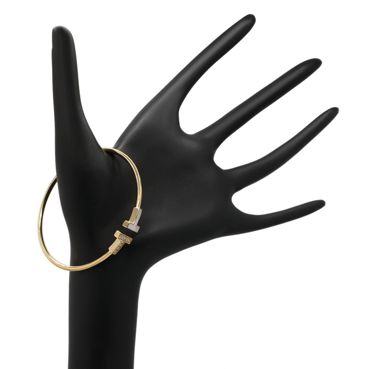 Tiffany & Co. 18K Yellow Gold Diamond Mother of Pearl T Wire Bracelet Designer Jewellery Tiffany and Co