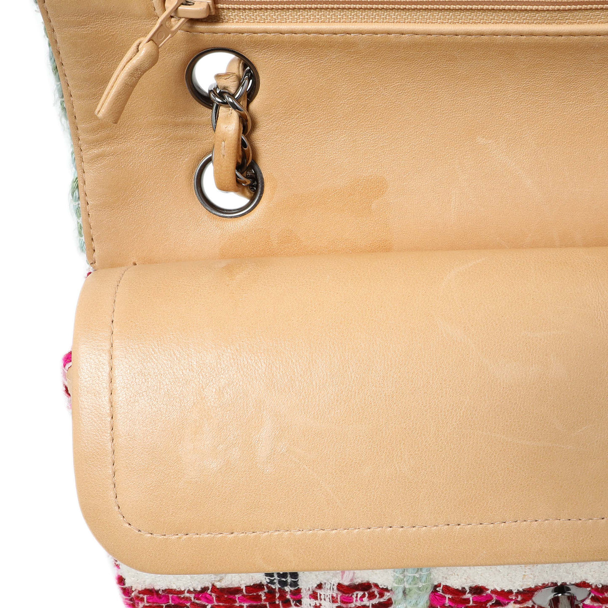 Chanel White Pink Tweed Quilted Medium Double Flap Handbags Chanel
