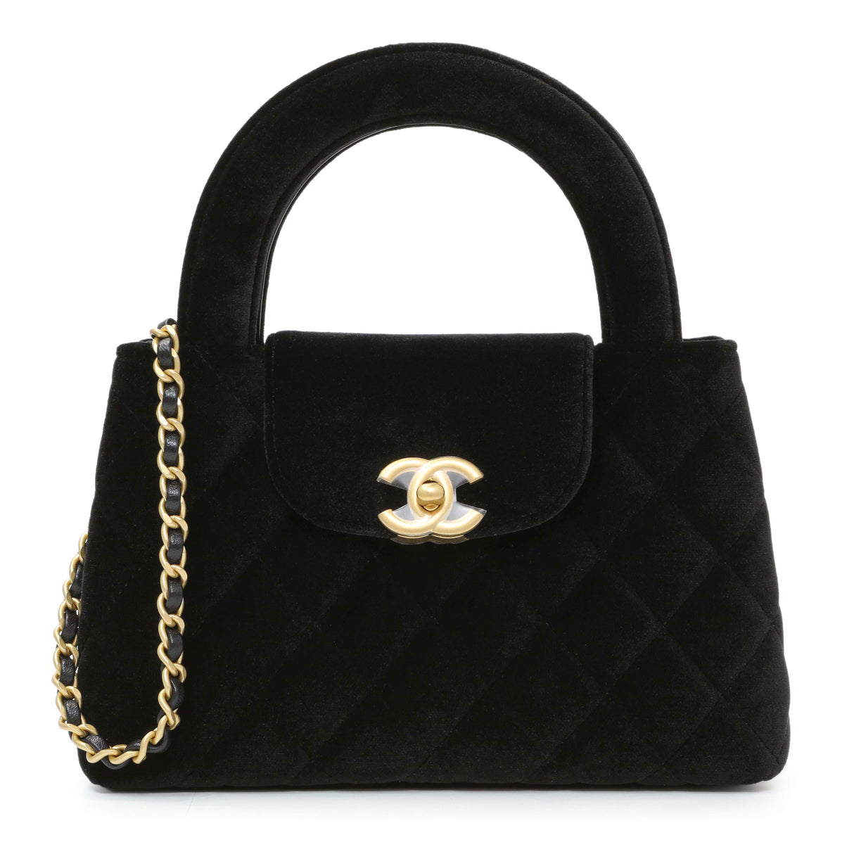 Chanel Black Quilted Velvet Nano Kelly Shopper Handbags Chanel