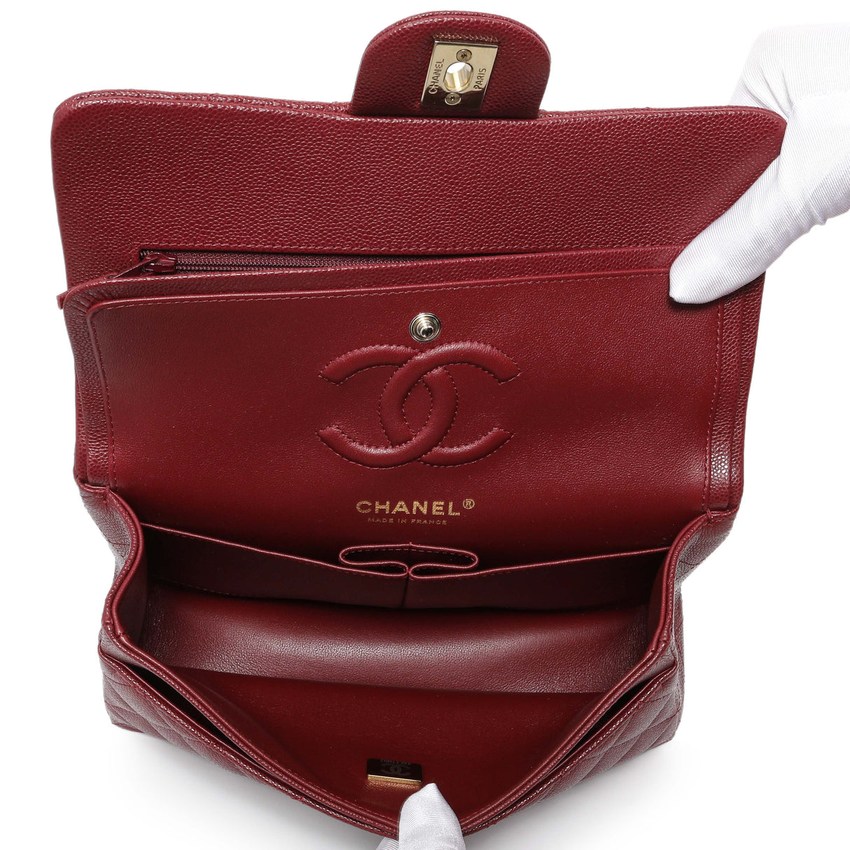 Chanel Burgundy Quilted Caviar Small Classic Double Flap Handbags Chanel