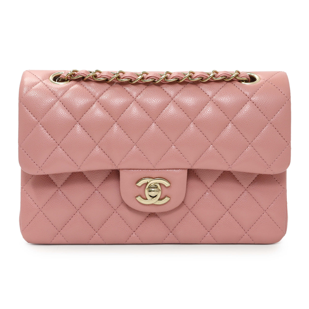 Chanel Pink Caviar Small Classic Double Flap Handbags Chanel