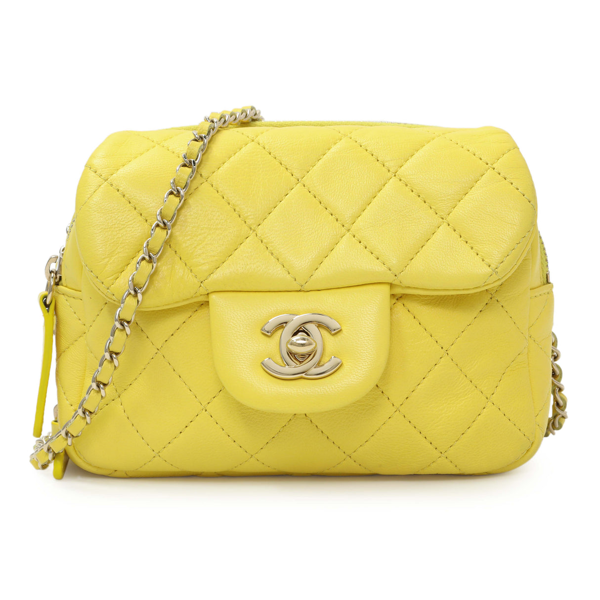 Chanel Yellow Quilted Calfskin Mini Chain Flap Handbags Chanel