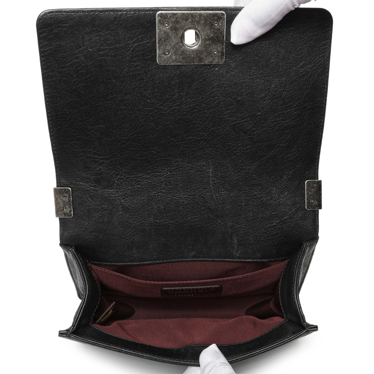 Chanel Black Crumpled Lambskin Small Studded Boy Bag Handbags Chanel