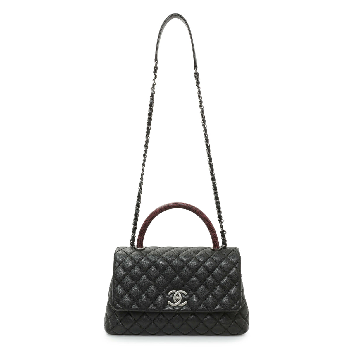 Chanel Black Caviar Lizard Embossed Quilted Small Coco Handle Flap Handbags Chanel