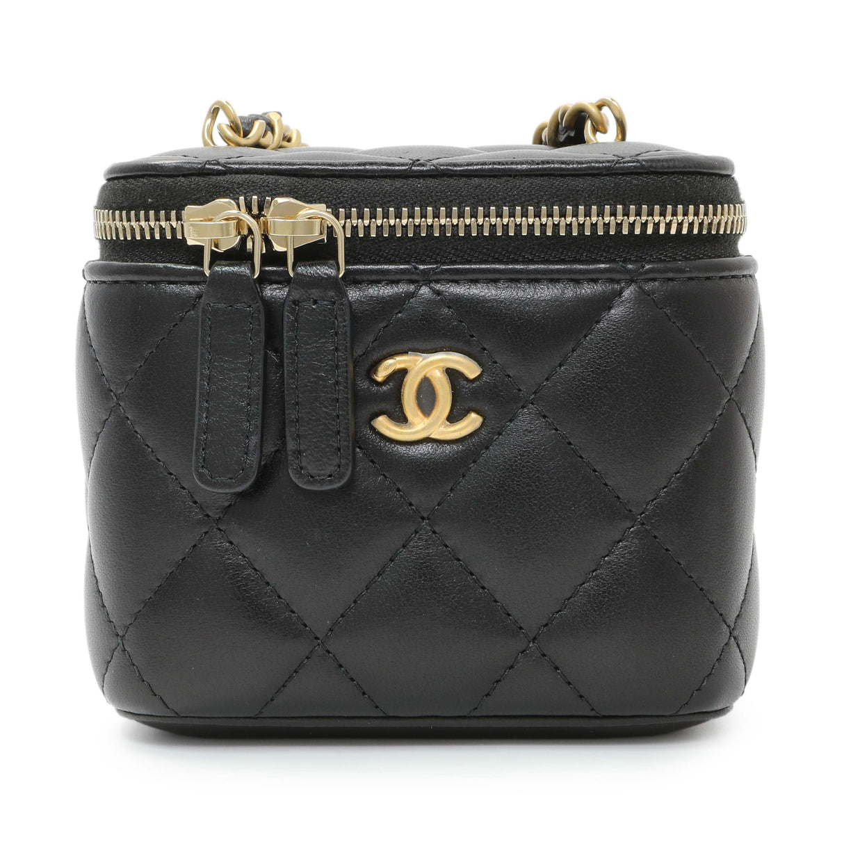 Chanel Black Lambskin Quilted Pearl Crush Mini Vanity Case With Chain Handbags Chanel
