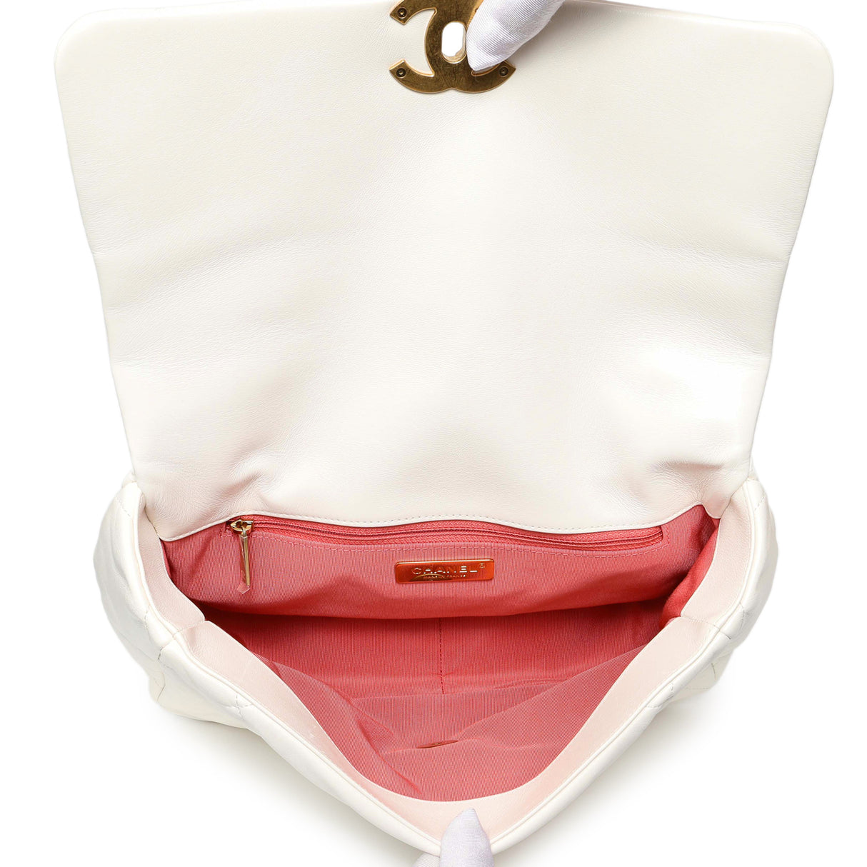 Chanel White Quilted Lambskin Large 19 Flap Handbags Chanel